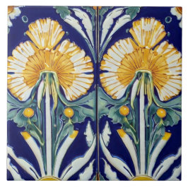 Dandelion Flower Art nouveau Deco Gult Blommigt Kakelplatta