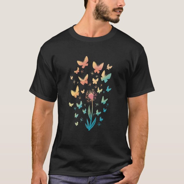 Dandelion Flower Butterflies Blommigt Butterfly Na T Shirt (Framsida)