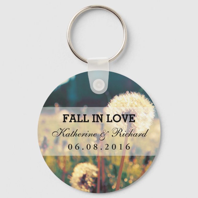 Dandelion Flower Wedding Favor Keepsaki Keychain Nyckelring (Framsida)