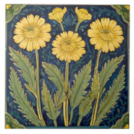 Dandelion Flowers Art Deco Nouveau Gult Blommigt Kakelplatta