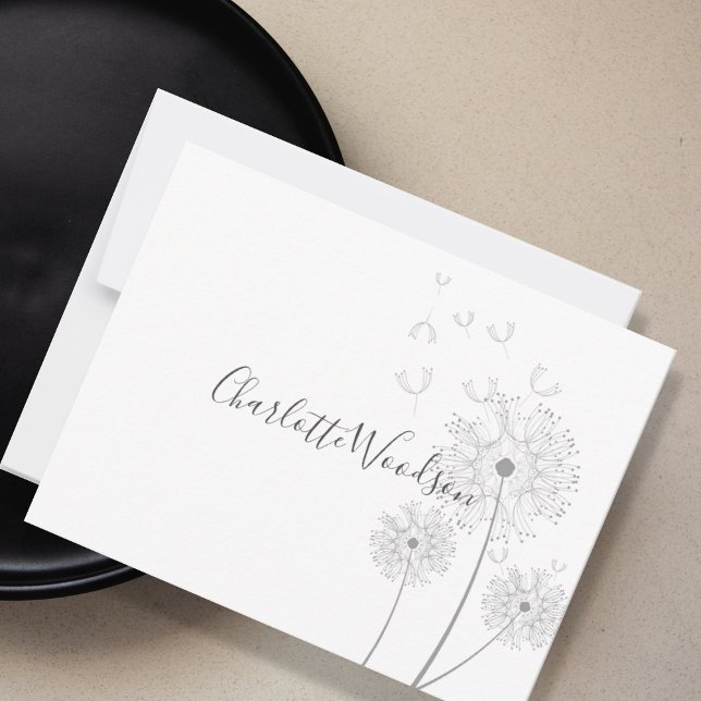 Dandelion Flowers Blowing In Vind Script Namn Note Anteckningskort (Skapare uppladdad)