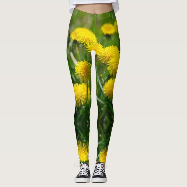 Dandelion Flowers Dandelions Gult Grönt Leggings (Framsida)