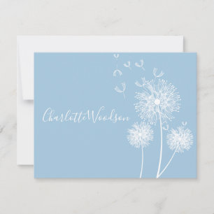 Dandelion Flowers Dusty Blue Script Namn Note Card Anteckningskort