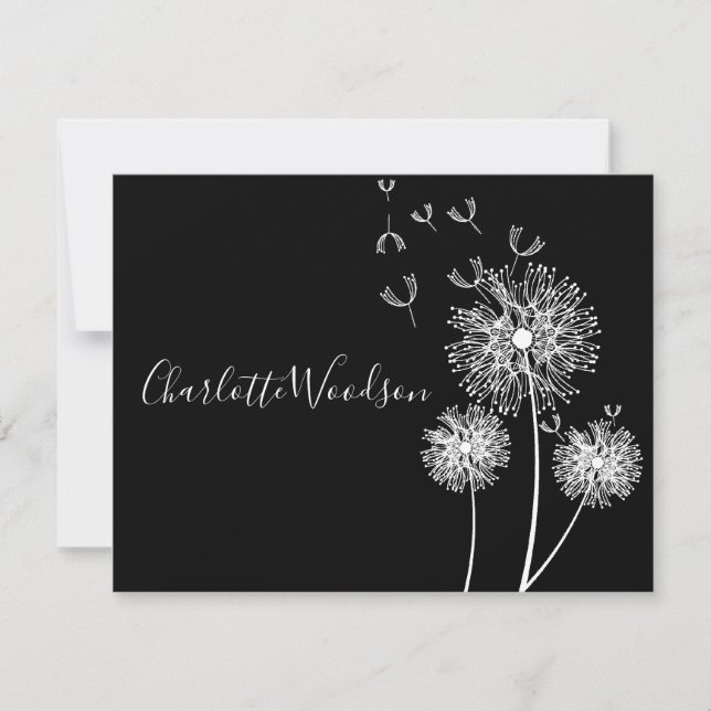 Dandelion Flowers in Vind Script Namn Note Card Anteckningskort (Framsida)