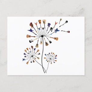 Dandelion Flowers Music Älskare Gift for Guitarlis Vykort