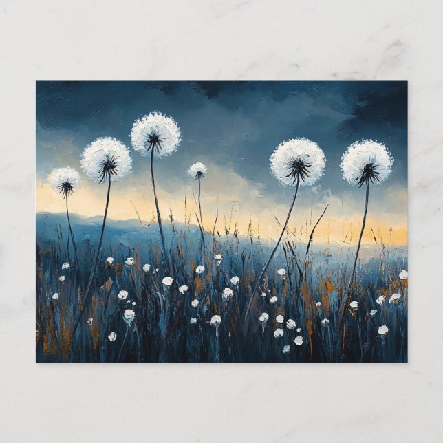 Dandelion Fluff Dramatic Painting Vykort (Framsida)