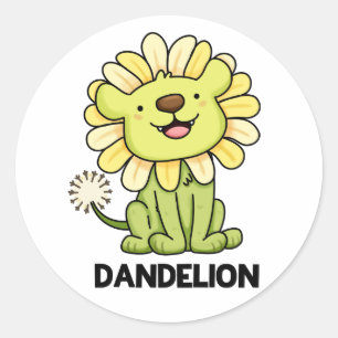 Dandelion Funny Lejon Pun Runt Klistermärke
