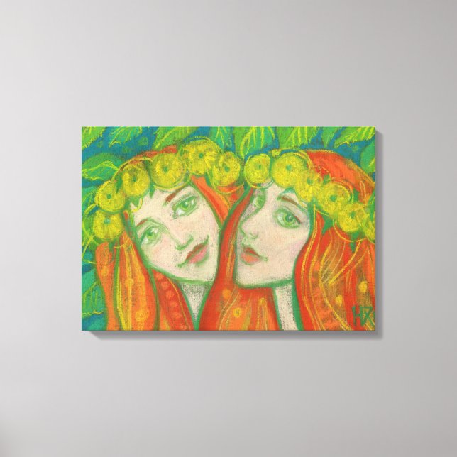 Dandelion, Ginger Girls Fantasy Pastel Painting Canvastryck (Framsida)