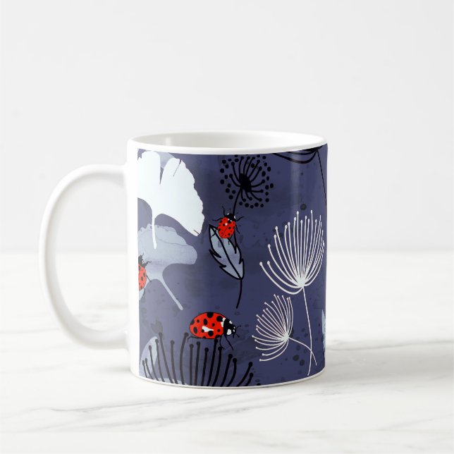 Dandelion Ginkgo: Abstrakt Hand Teckning Kaffemugg (Vänster)