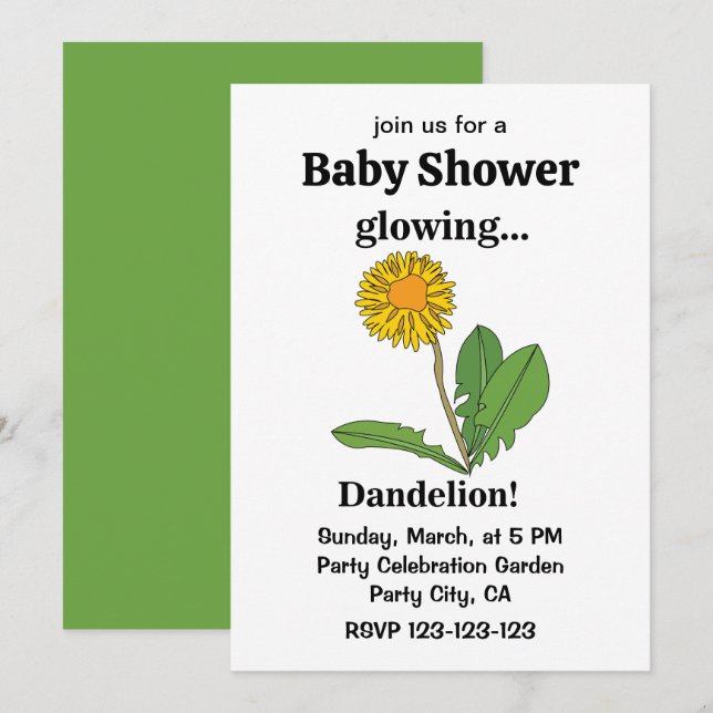 Dandelion Girl Baby Shower Inbjudningar (Fram/baksida)