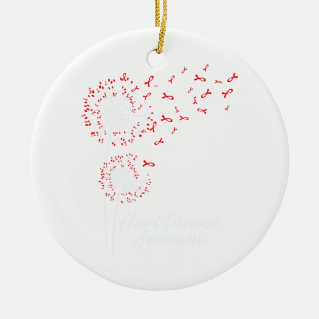 Dandelion Go Red Ribbon Heart Disease Awareness Julgransprydnad Keramik (Framsidan)