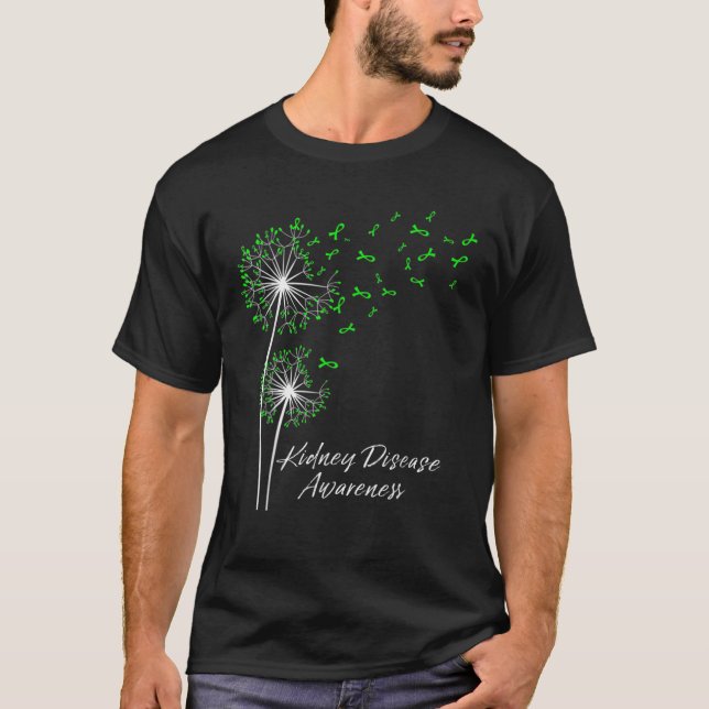 Dandelion Grönt Ribbon Kidney Disease Awareness Mo T Shirt (Framsida)