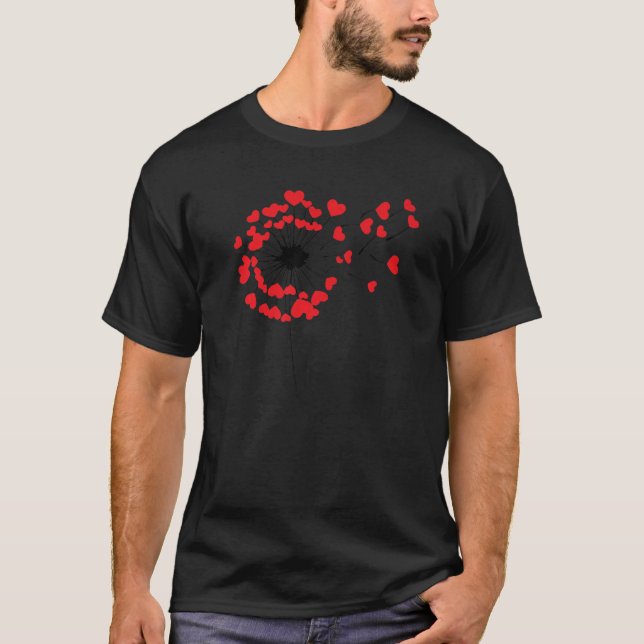 Dandelion Heart Flower Valentines Day Couple Match T Shirt (Framsida)