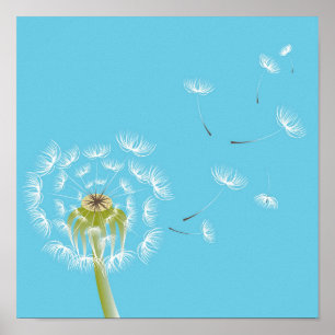 Dandelion himlar blue and white art poster