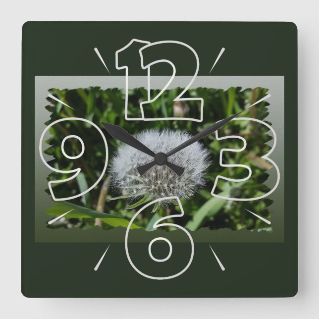 Dandelion i gräset fyrkantig klocka (Framsida)