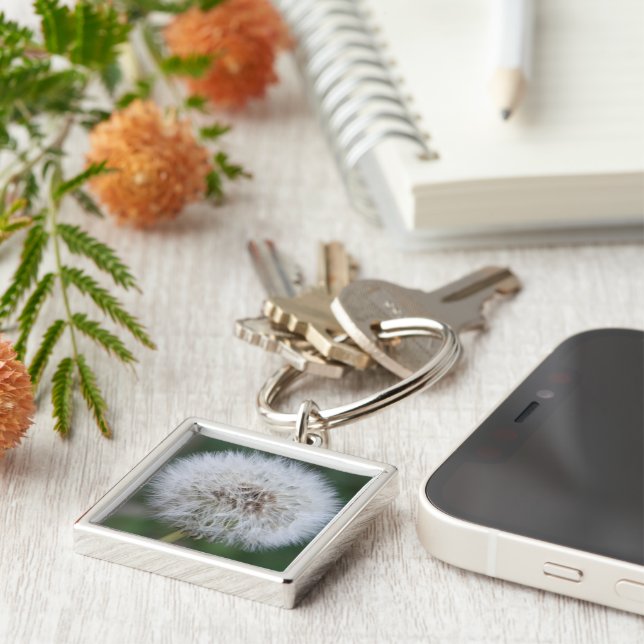 Dandelion Keychain Fyrkantig Silverfärgad Nyckelring (Sidan)