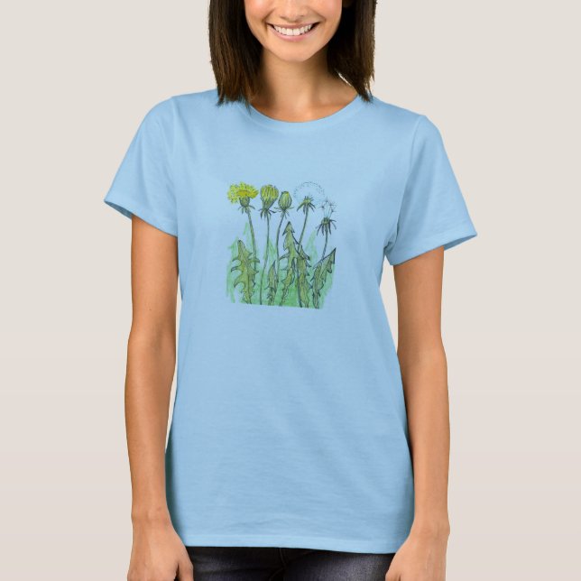 Dandelion Medicinal Herb Plant Teckning T-Shirt (Framsida)
