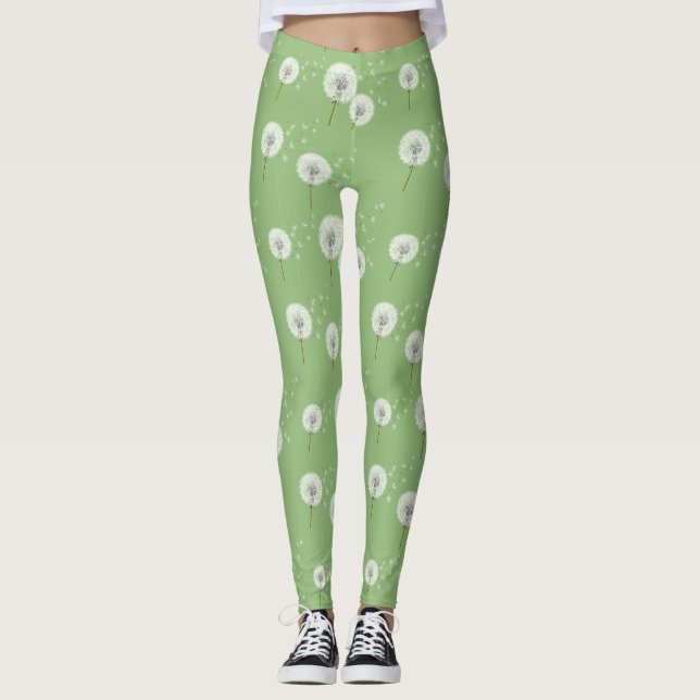 Dandelion Mönster om Grönten Leggings (Framsida)