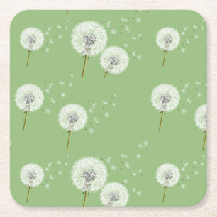Dandelion Mönster om Grönten Underlägg Papper Kvadrat