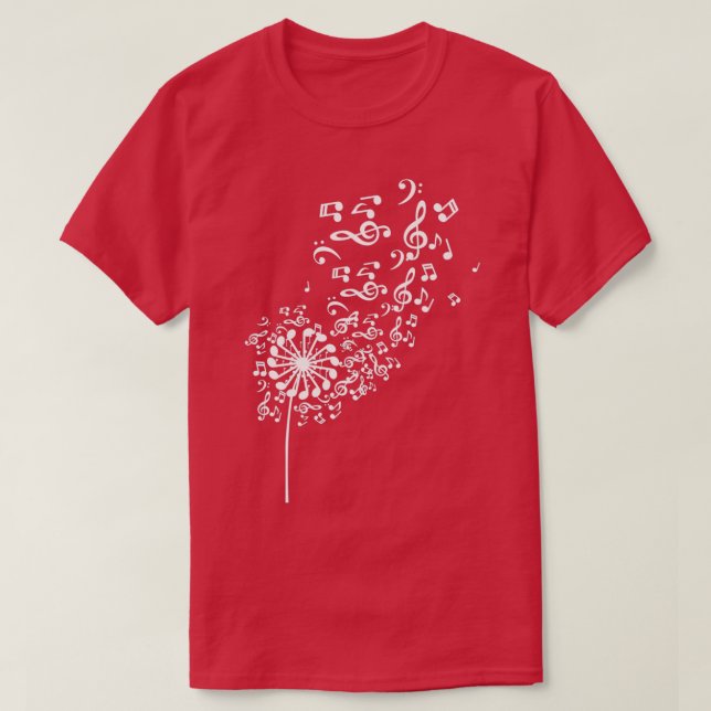 Dandelion Musik noter Music Älskare naturblomma T Shirt (Design framsida)