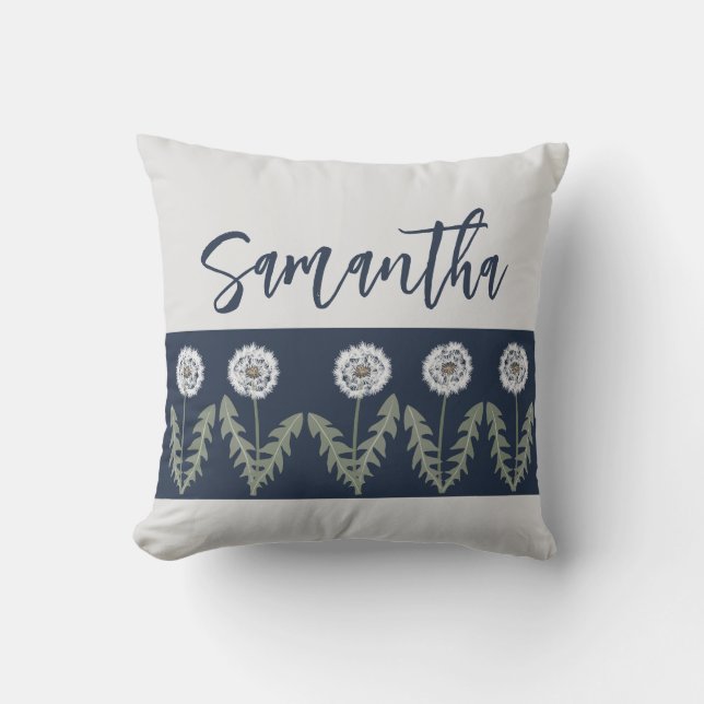 Dandelion Namn Sage Navy Blue Kudde (Framsida)