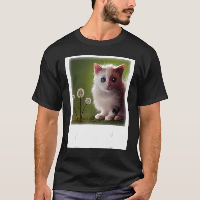 Dandelion Next To A Baby Cat Realistic Art T Shirt (Framsida)