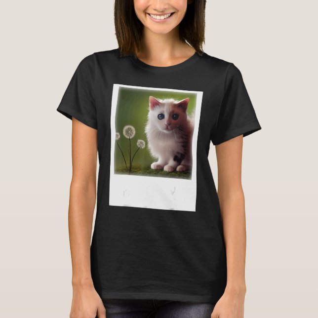 Dandelion Next To A Baby Cat Realistic Art T Shirt (Framsida)