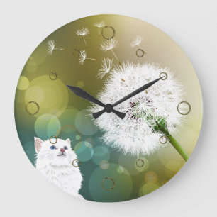 Dandelion och Cat Wall Clock Stor Klocka
