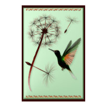 Dandelion och Little Grönt Hummingbird Poster