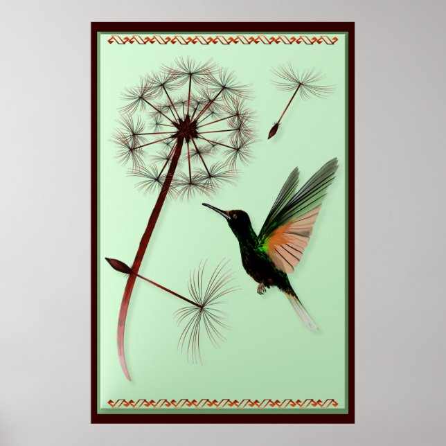 Dandelion och Little Grönt Hummingbird Poster (Framsidan)