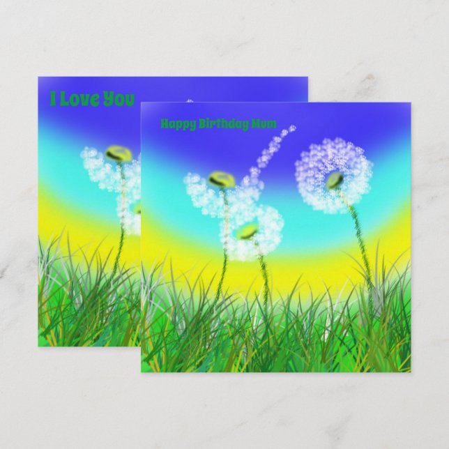 Dandelion Ogräs Clock, Morsa Birthday, Flat Card (Fram/baksida)