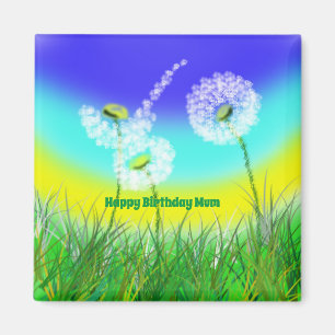 Dandelion Ogräs Clock, Morsa Birthday, Fridge Magn Magnet