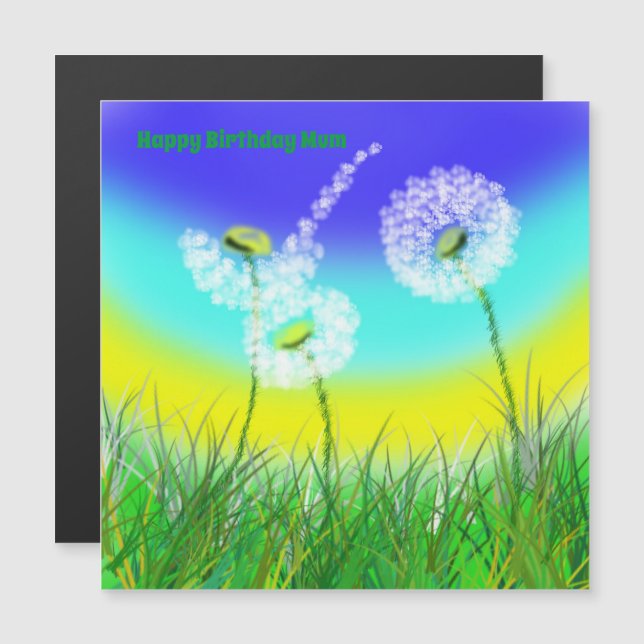 Dandelion Ogräs Clock, Morsa Birthday, Magnetic Ca (Fram/baksida)