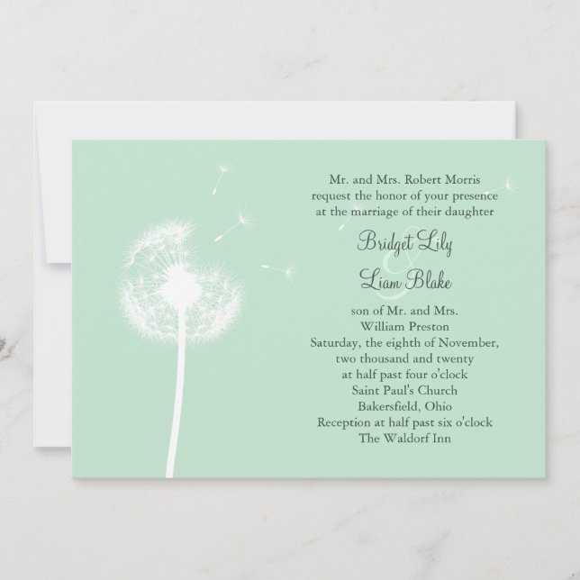 Dandelion om bröllopsinbjudan till Mint Inbjudningar (Framsida)
