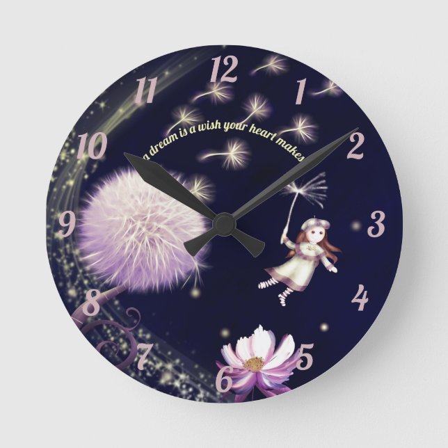 Dandelion önskemål Acrylic Wall Clock Rund Klocka (Framsida)