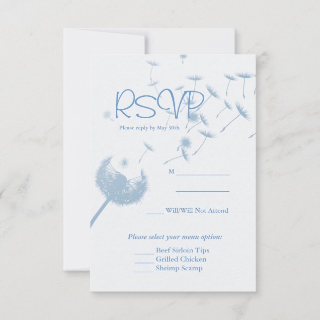 Dandelion Önskemål Bröllop på Mjuk kalk, RVSP-kort (Framsida)