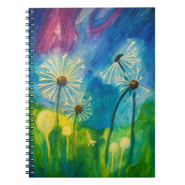 Dandelion Puffs Watercolor Anteckningsbok (Framsidan)