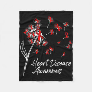 Dandelion Red Ribbon Flowers Heart Disease Awarene Fleecefilt