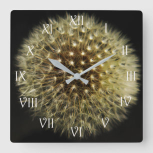 Dandelion Seedhead White Script Roman wccn Fyrkantig Klocka