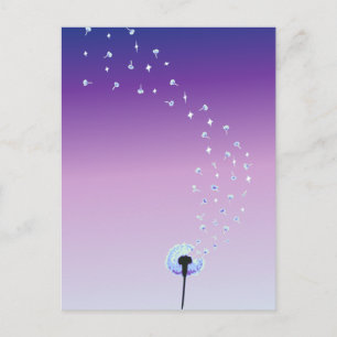 Dandelion Seeds som flyger i Vinden - Lila Vykort