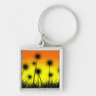 Dandelion Sunrise Fyrkantig Silverfärgad Nyckelring