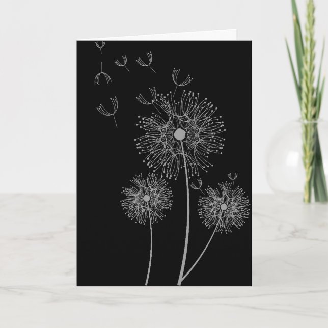 Dandelion svartvit modern blommigt födelsedag kort (Framsida)