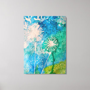 Dandelion vattencolor, abstrakt blue och grönt canvastryck