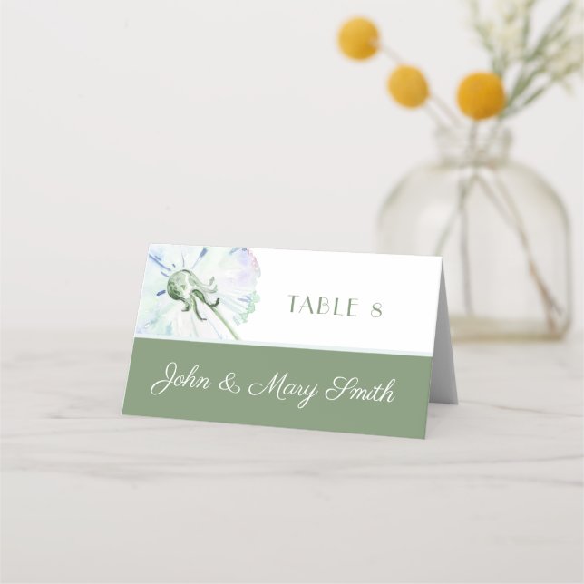 Dandelion Watercolor Bröllop Place Cards Placeringskort (Framsida)