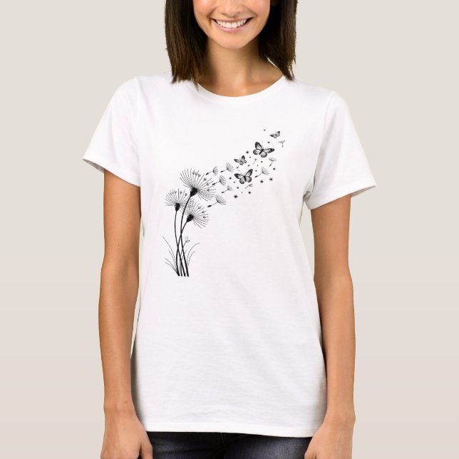 Dandelion with Butterflies, Meditation Gift T Shirt (Framsida)
