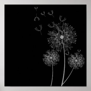 Dandelionblommor, svartvita konst poster