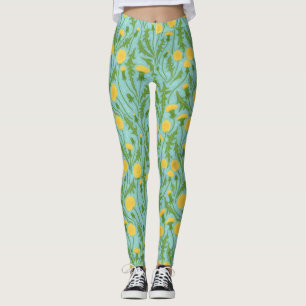 Dandelioner, grönt, gult och blått leggings