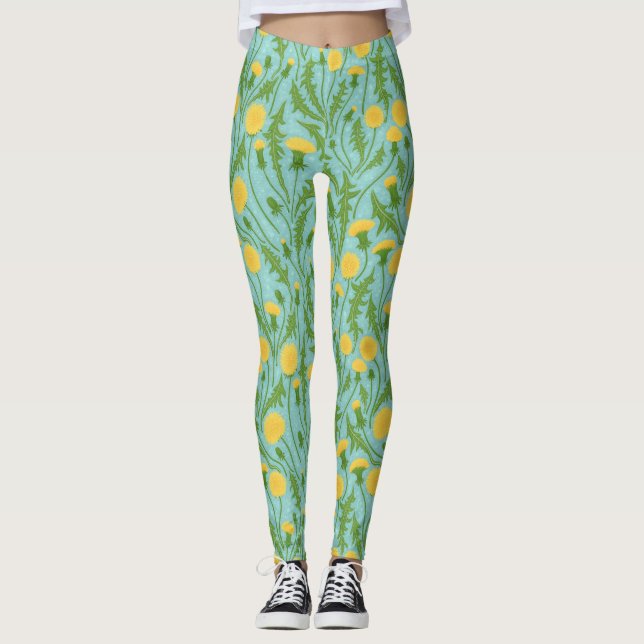 Dandelioner, grönt, gult och blått leggings (Framsida)
