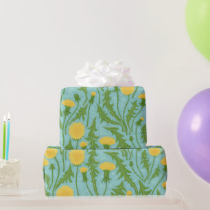 Dandelioner, grönt, gult och blått presentpapper
