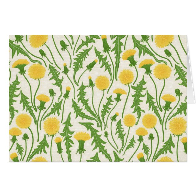 Dandelioner, grönt, gult och vit hälsningskort (Framsidan Horizontal)